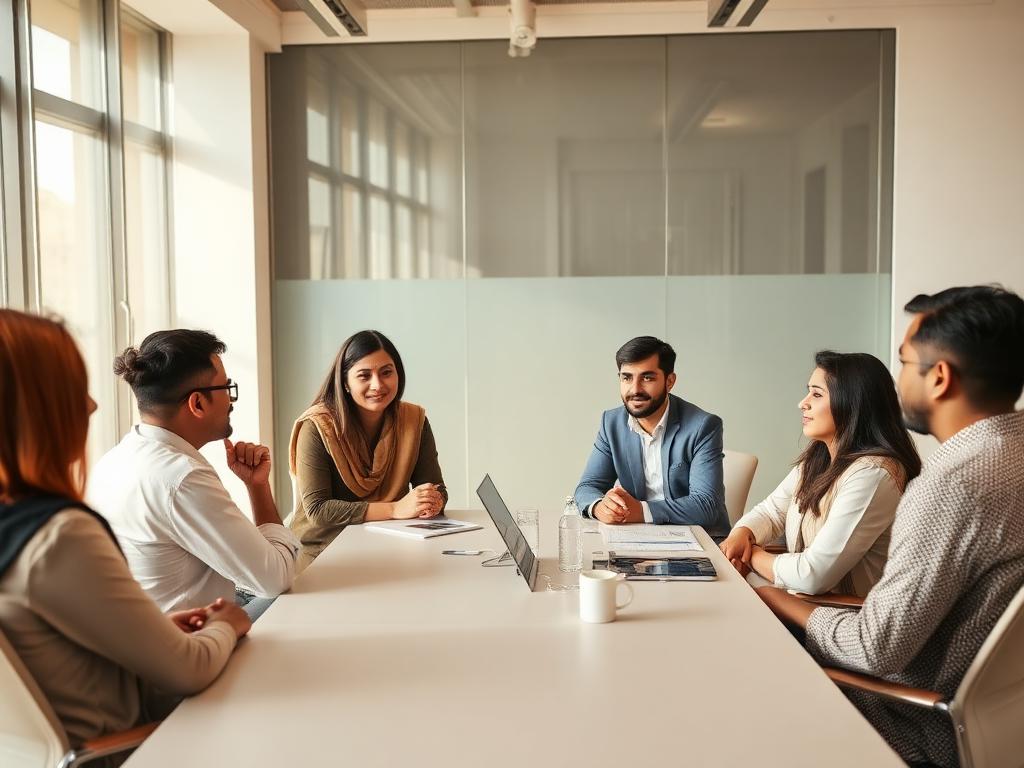 Moderated focus group discussion in a modern research studio