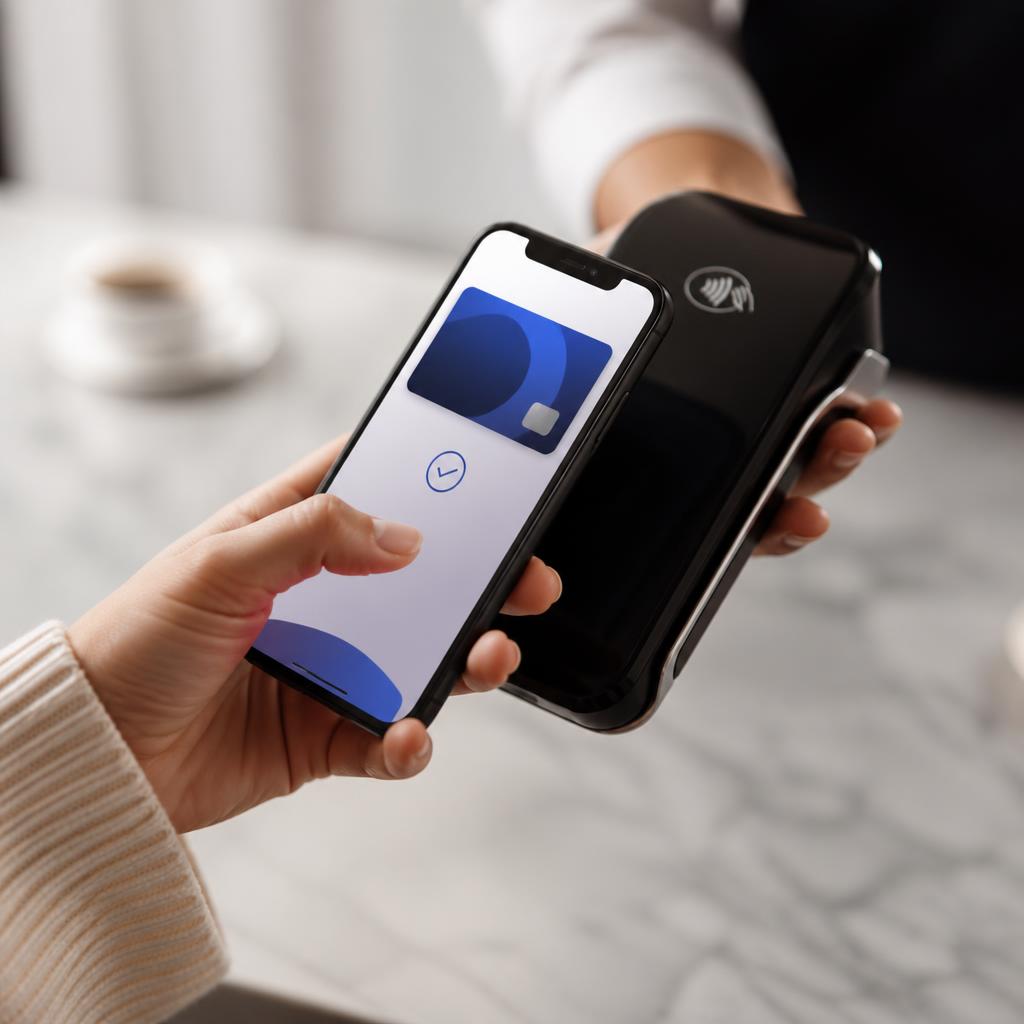 Hands making a digital payment with a fintech app